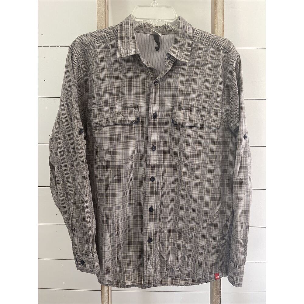The North Face Shirt Mens Gray Plaid Button Up LS Hiking Vented Outdoors M EUC